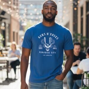 Official Licenses Guns N Roses Paradise City Blue Graphic Band Tee Size 3XL